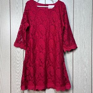 Think Pink Girls 7/8 Red Garnet Lace Holiday Dress Lined Zipper Sheer Sleeve NEW